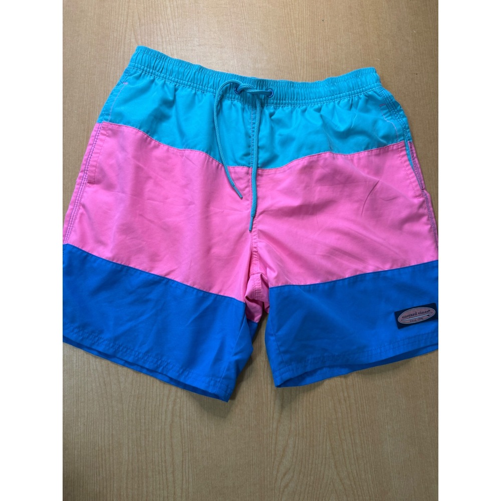 Vineyard Vines Mens Colorblock Swim Trunks Pink Blue Turquoise Size S Small